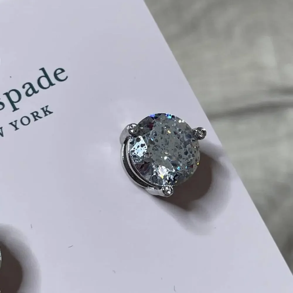 Kate Spade Round Rise and Shine Clear Stone Silver Patin Tone Earrings